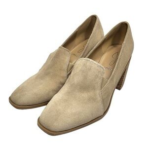 NWT Joie Wevenly Chunky Block Heel Suede Loafers in Tan